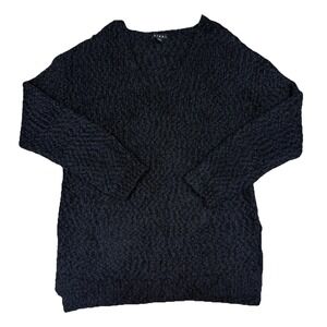 Tribal Popcorn Sweater Women's Large Long Sleeve VNeck Black Textured Slit Sides